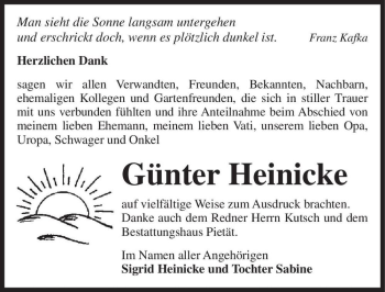 Traueranzeige von Günter Heinicke  von Magdeburger Volksstimme