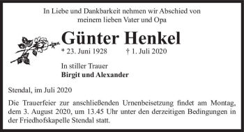 Traueranzeige von Günter Henkel  von Magdeburger Volksstimme