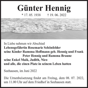 Traueranzeige von Günter Hennig  von Magdeburger Volksstimme