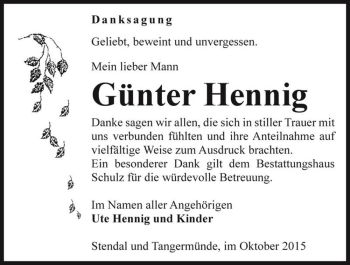 Traueranzeige von Günter Hennig  von Magdeburger Volksstimme