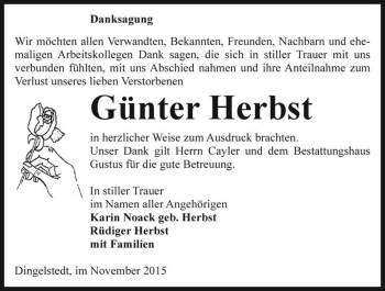 Traueranzeige von Günter Herbst  von Magdeburger Volksstimme