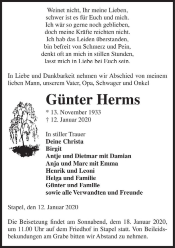 Traueranzeige von Günter Herms  von Magdeburger Volksstimme