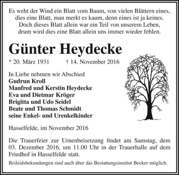Traueranzeige von Günter Heydecke  von Magdeburger Volksstimme