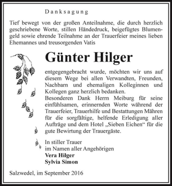 Traueranzeige von Günter Hilger  von Magdeburger Volksstimme