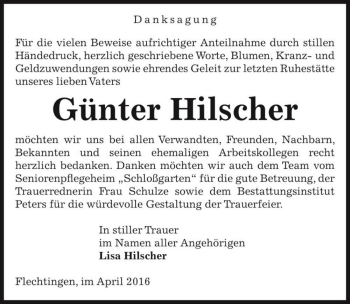 Traueranzeige von Günter Hilscher  von Magdeburger Volksstimme