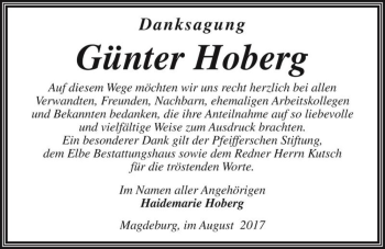 Traueranzeige von Günter Hoberg  von Magdeburger Volksstimme