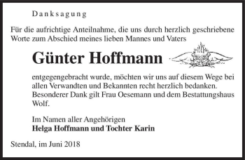 Traueranzeige von Günter Hoffmann  von Magdeburger Volksstimme