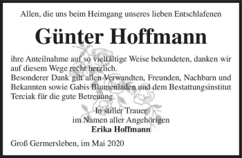 Traueranzeige von Günter Hoffmann  von Magdeburger Volksstimme
