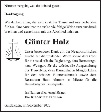 Traueranzeige von Günter Holz  von Magdeburger Volksstimme