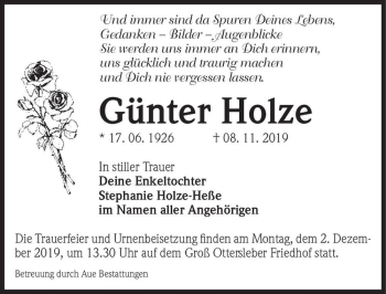 Traueranzeige von Günter Holze  von Magdeburger Volksstimme