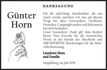 Traueranzeige von Günter Horn  von Magdeburger Volksstimme