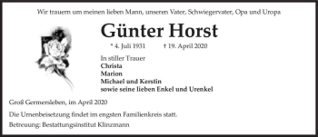 Traueranzeige von Günter Horst  von Magdeburger Volksstimme