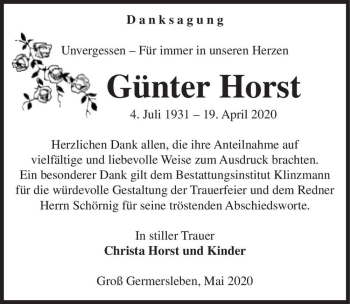 Traueranzeige von Günter Horst  von Magdeburger Volksstimme