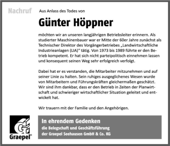 Traueranzeige von Günter Höppner  von Magdeburger Volksstimme