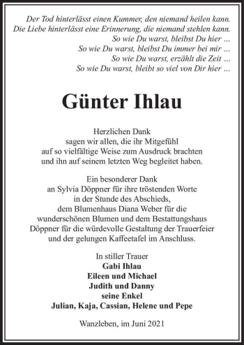 Traueranzeige von Günter Ihlau  von Magdeburger Volksstimme