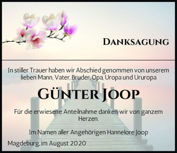 Traueranzeige von Günter Joop  von Magdeburger Volksstimme