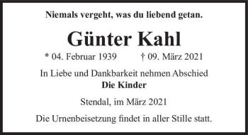 Traueranzeige von Günter Kahl  von Magdeburger Volksstimme