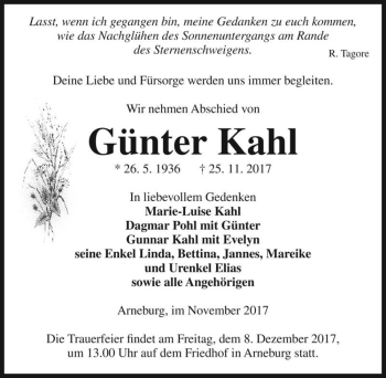 Traueranzeige von Günter Kahl  von Magdeburger Volksstimme
