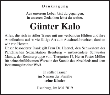 Traueranzeige von Günter Kalo  von Magdeburger Volksstimme
