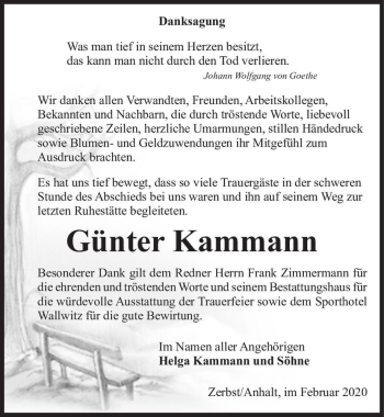 Traueranzeige von Günter Kammann  von Magdeburger Volksstimme
