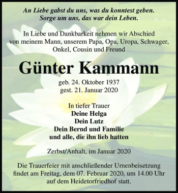 Traueranzeige von Günter Kammann  von Magdeburger Volksstimme