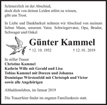 Traueranzeige von Günter Kammel  von Magdeburger Volksstimme