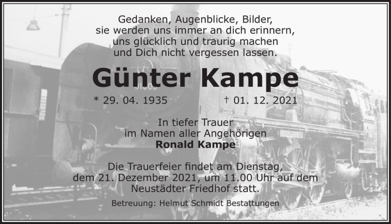  Traueranzeige für Günter Kampe  vom 11.12.2021 aus Magdeburger Volksstimme