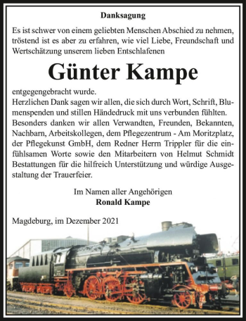 Traueranzeige von Günter Kampe  von Magdeburger Volksstimme