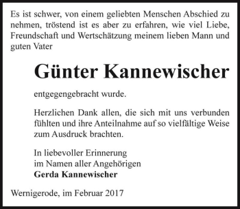 Traueranzeige von Günter Kannewischer  von Magdeburger Volksstimme
