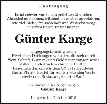 Traueranzeige von Günter Karge  von Magdeburger Volksstimme