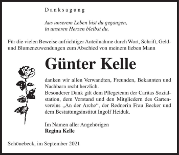 Traueranzeige von Günter Kelle  von Magdeburger Volksstimme