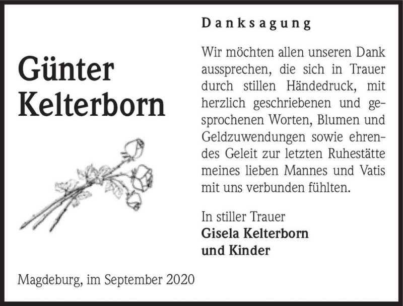  Traueranzeige für Günter Kelterborn  vom 24.10.2020 aus Magdeburger Volksstimme