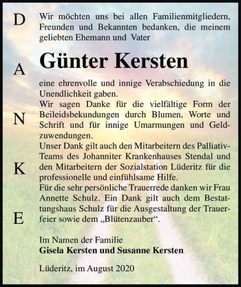 Traueranzeige von Günter Kersten  von Magdeburger Volksstimme