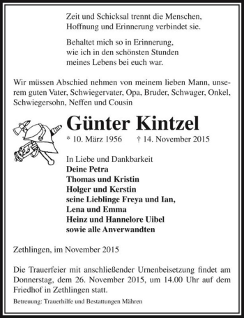 Traueranzeige von Günter Kintzel  von Magdeburger Volksstimme