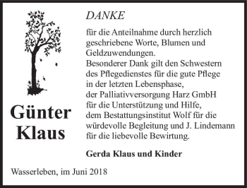 Traueranzeige von Günter Klaus  von Magdeburger Volksstimme