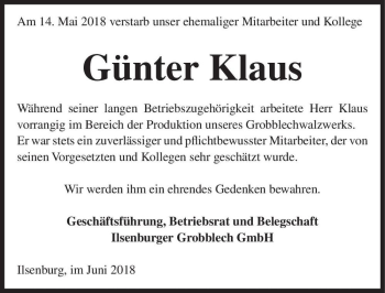 Traueranzeige von Günter Klaus  von Magdeburger Volksstimme