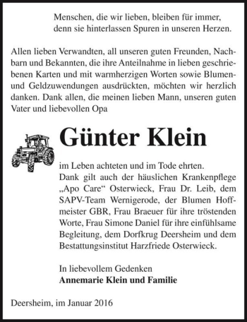 Traueranzeige von Günter Klein  von Magdeburger Volksstimme