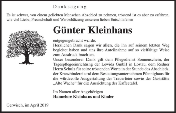 Traueranzeige von Günter Kleinhans  von Magdeburger Volksstimme