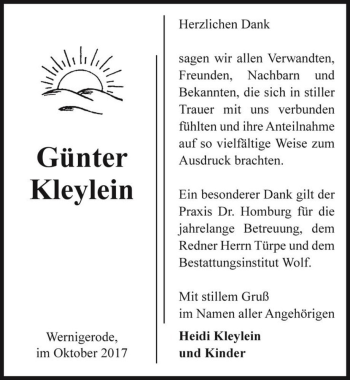 Traueranzeige von Günter Kleylein  von Magdeburger Volksstimme