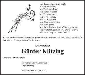 Traueranzeige von Günter Klitzing  von Magdeburger Volksstimme