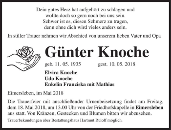 Traueranzeige von Günter Knoche  von Magdeburger Volksstimme