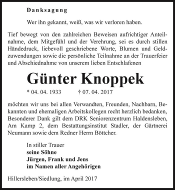 Traueranzeige von Günter Knoppek  von Magdeburger Volksstimme