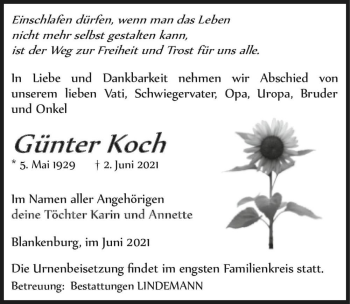Traueranzeige von Günter Koch  von Magdeburger Volksstimme