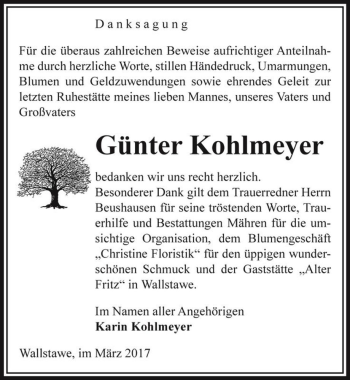Traueranzeige von Günter Kohlmeyer  von Magdeburger Volksstimme