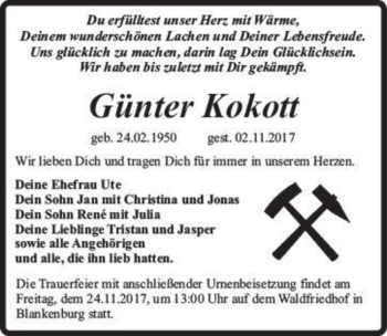 Traueranzeige von Günter Kokott  von Magdeburger Volksstimme