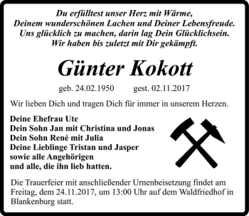 Traueranzeige von Günter Kokott  von Magdeburger Volksstimme