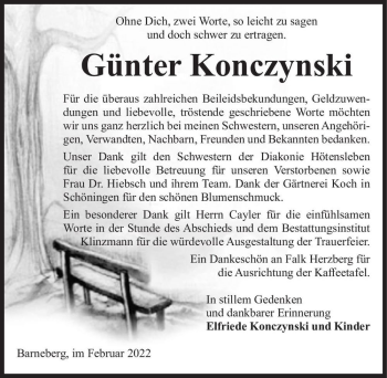 Traueranzeige von Günter Konczynski  von Magdeburger Volksstimme