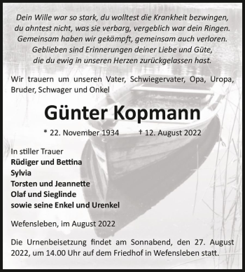 Traueranzeige von Günter Kopmann  von Magdeburger Volksstimme