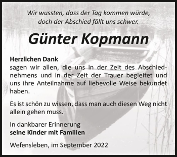 Traueranzeige von Günter Kopmann  von Magdeburger Volksstimme