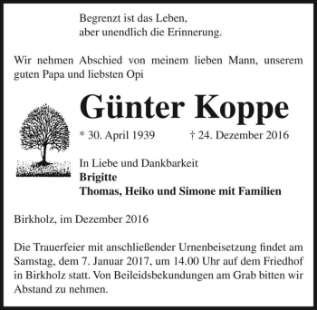 Traueranzeige von Günter Koppe  von Magdeburger Volksstimme